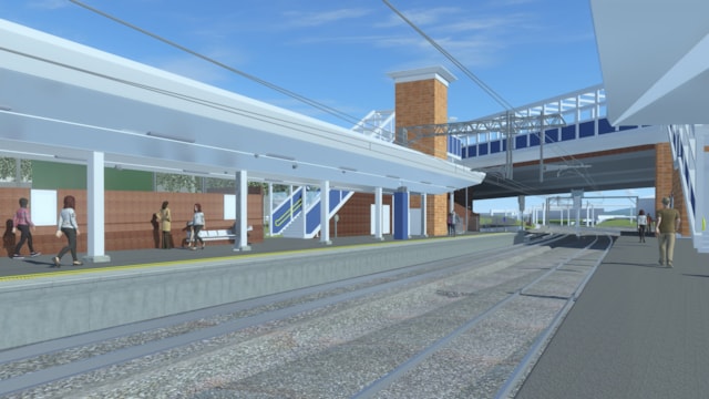 £21m investment at Salford Crescent station to improve train services across the North West: 3D visualisation of the new platform from the view of the current platform