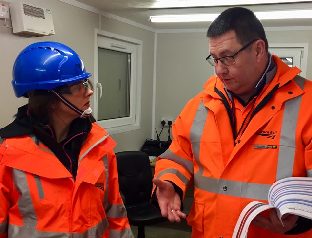 Trudy Harrison MP with Network Rail planning manager Adrian Brookes