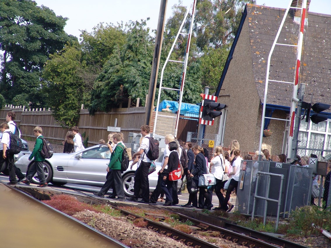 LX Awareness Day - Chichester 1: Members of the public using the level crossing on Basin Road, Chichester