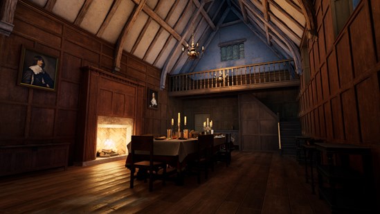 3D reconstruction of the great hall, Coleshill Hall during the Elizabethan period: Copyright HS2 Ltd