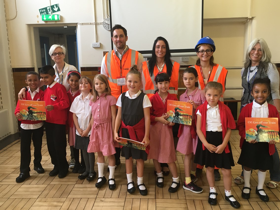 Children’s Brazilian-style pictures show how they will benefit from electric railway: Children at Mission Grove Primary School receive railway safety talk