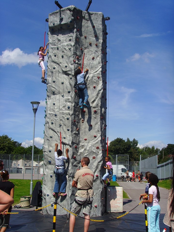 No Messin' Live! Bristol: Young people try out their skills on the climbing wall.