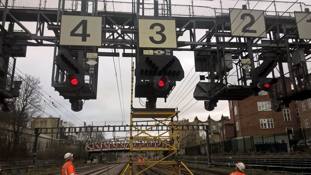 Network Rail’s Western route reveals five year £multi-billion plan to improve the railway and increase services in the Thames Valley and Oxfordshire: Signalling gantry near London Paddington