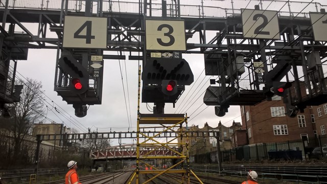 Signalling gantry near London Paddington