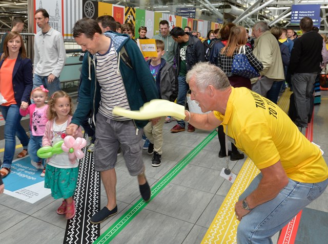 Tour de France in Yorkshire - vounteers at Leeds station: 5 July 2014