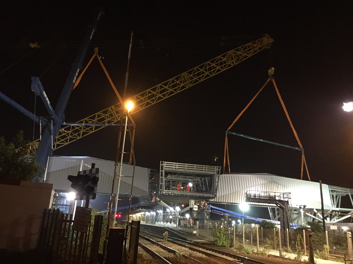 Timelapse and pictures: New bridge installed at Port Talbot Parkway station: Port Talbot Parkway's new bridge being lifted into place