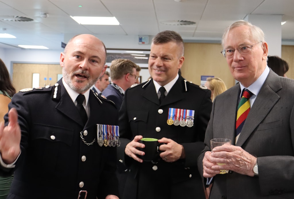 HRH The Duke of Gloucester with CC Gavin Stephens, and ACC Mark Williams