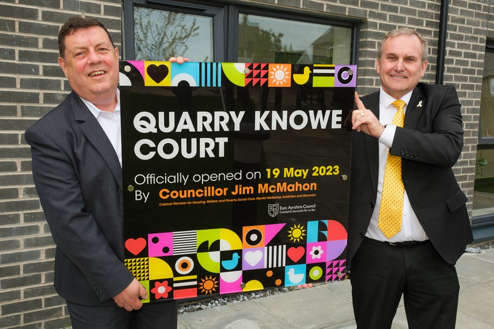 Councillor Douglas Reid and Councillor Jim McMahon at the official opening of Quarry Knowe Court