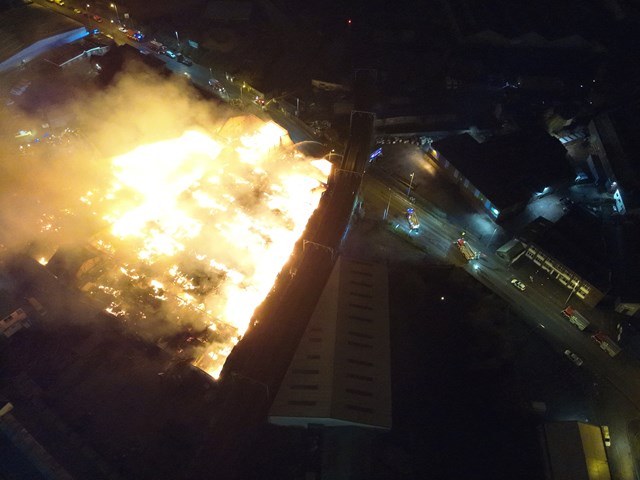 Drone picture of warehouse fire beside railway in Wolverhampton 2