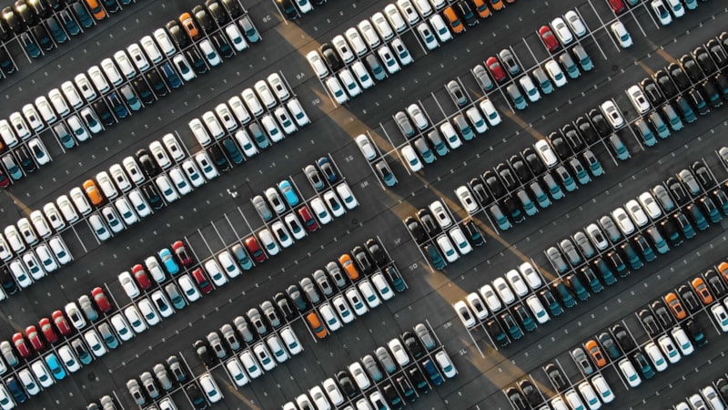 Cars from above: Birds-eye view of cars in a car park