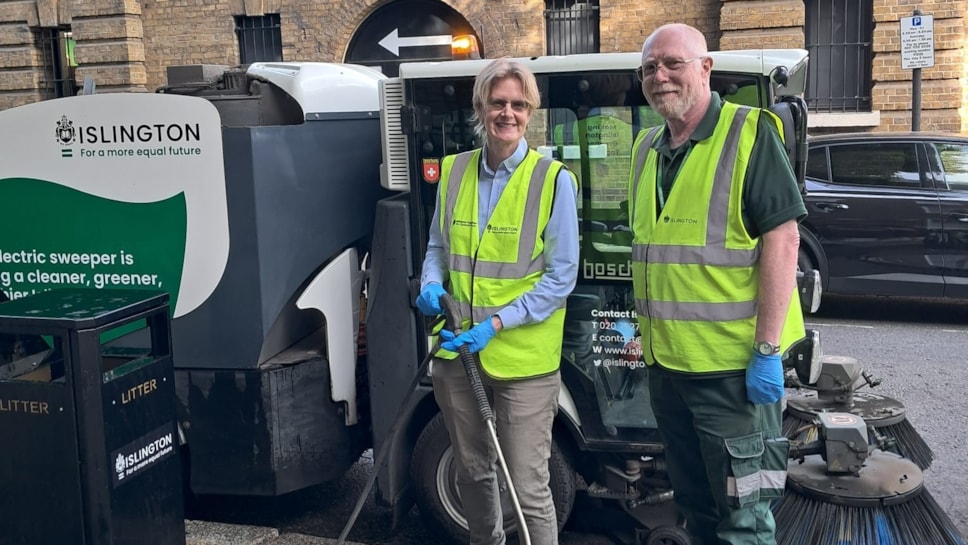 Cllr Rowena Champion and Street Cleaning Operative Gregory Foskett