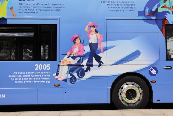 TfL Image - TfL25 accessibility motif on wrapped bus