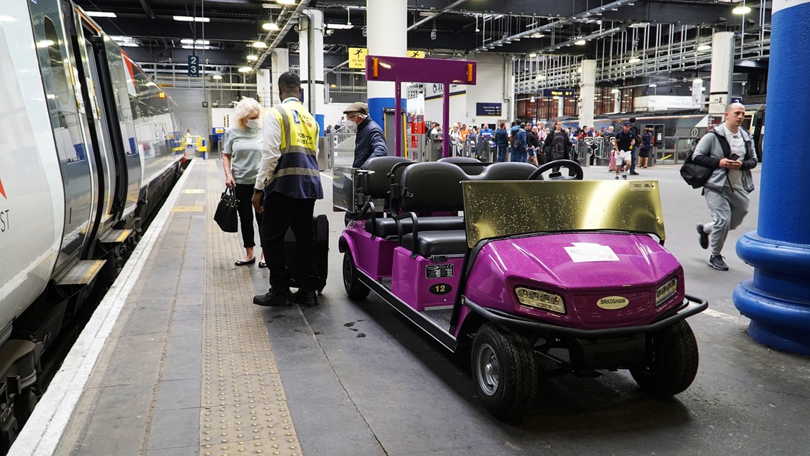 New passenger assistance buggy on platform at London Euston