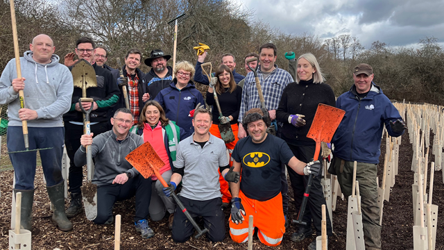 Rooting for more – Network Rail volunteers continue planting thousands of trees across the Southern region with hopes to double last year’s total as part of their £1 million pledge: Network Rail and The Tree Council volunteers at Petersfield Community Gardens