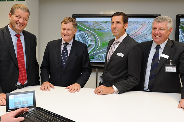 Phil Verster and Hugh Bayley MP pen York Rail Operating Centre: 12 September 2014
Phil Verster shows , Hugh Bayley MP, Danny Williams from East Coast and Alan Chaplin from Northern Rail around the new Rail Operating Centre in York