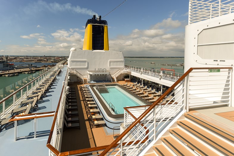 Saga Cruises' Spirit of Adventure Lido, sun deck and funnel