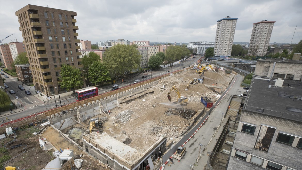 HS2 reveals latest images of Euston work: former BHS warehouse makes way for new station: Site clearance at Euston Station