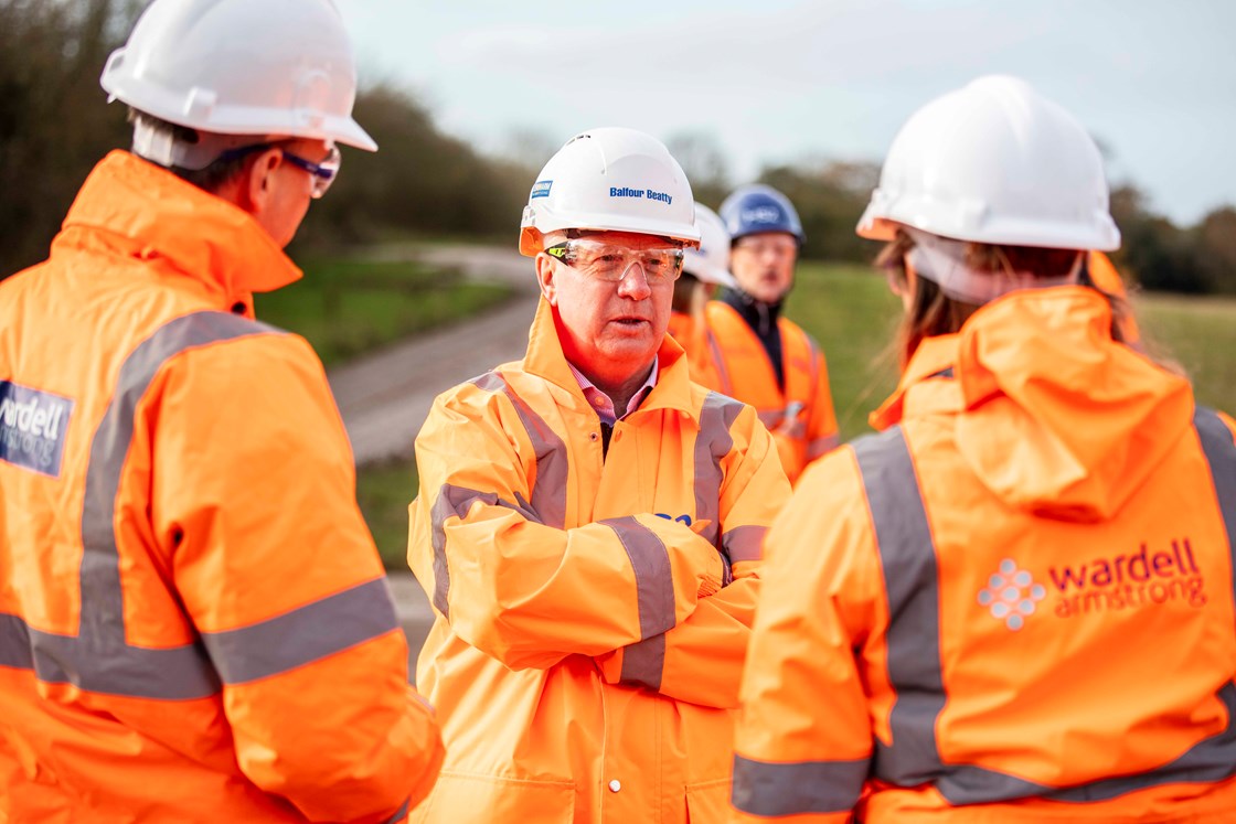 HS2 CEO Mark Thurston visits Bower End Farm, Madeley, to see work of Staffordshire Firm Wardell Armstrong: HS2 CEO Mark Thurston visits Bower End Farm, Madeley, to see work being undertaken by Staffordshire business Wardell Armstrong. The site is where the north portal of the Madeley Tunnel will be constructed. Stoke-on-Trent based multidisciplinary consultancy Wardell Armstrong have been working to ensure the environmental integrity of the HS2 early works. 

Tags: Phase 2a, Early Work, Environment, Supply Chain, Jobs, Skills, CEO, Crewe, Staffordshire

Names:  Mark Thurston, CEO, HS2 Ltd