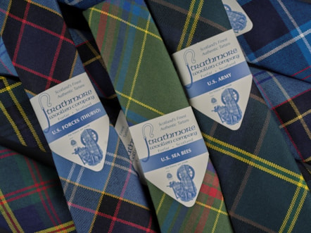 Ties in U.S. Navy (Edzell) tartan, Forfar, Angus, 2023 Image National Museums Scotland