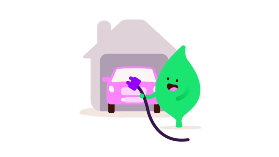 E.ON Next Leaf character charging EV