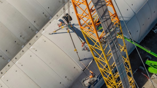 Aerial view of the crane lifting the last segment at Wendover green tunnel