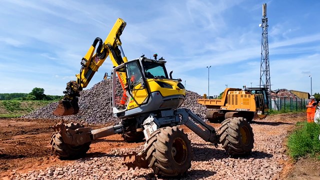 'Spider' excavators move the earth to protect key Midlands rail route: Spider excavator used to strengthen embankments at Penkridge