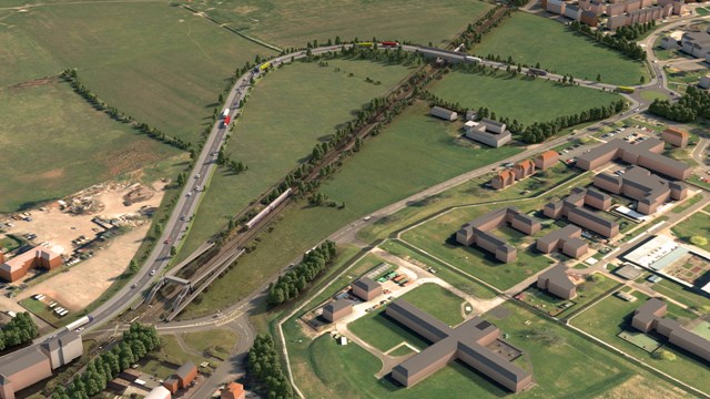 Cornton - artists impression showing new road and foot bridges