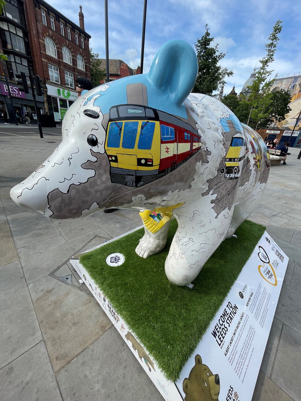 This image shows Northern's bear sculpture at Leeds Corn Exchange