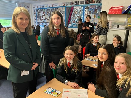 Deputy Minister Hannah Blythyn at period dignity school visit in classroom-2