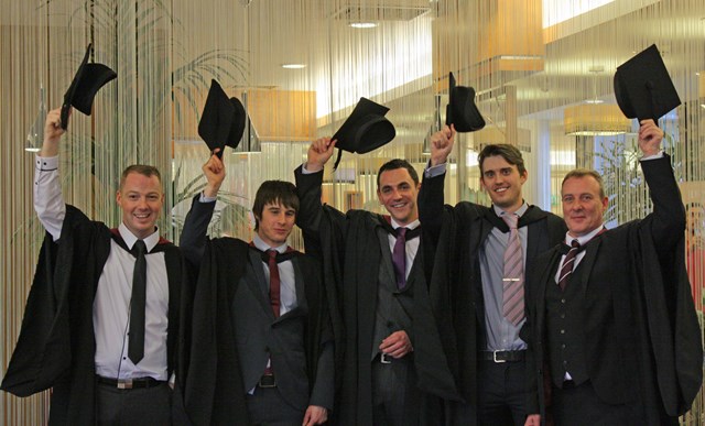 Former South West apprentice gains higher qualifications after investment in talent development: Network Rail employees celebrate their success after achieving foundation degrees in engineering at Sheffield Hallam University graduation - Nov 2012