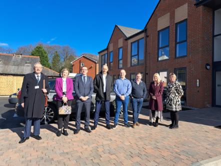 Pictured from left to right at the new supported living apartments on Mornington Road are County Cllr and cabinet member for Adult Social Care Graham Gooch, Dawn Astin, Lancashire County Council Service Manager – Housing Specialist, Andrew Hynes, director of specialist property developer Weaver Finc