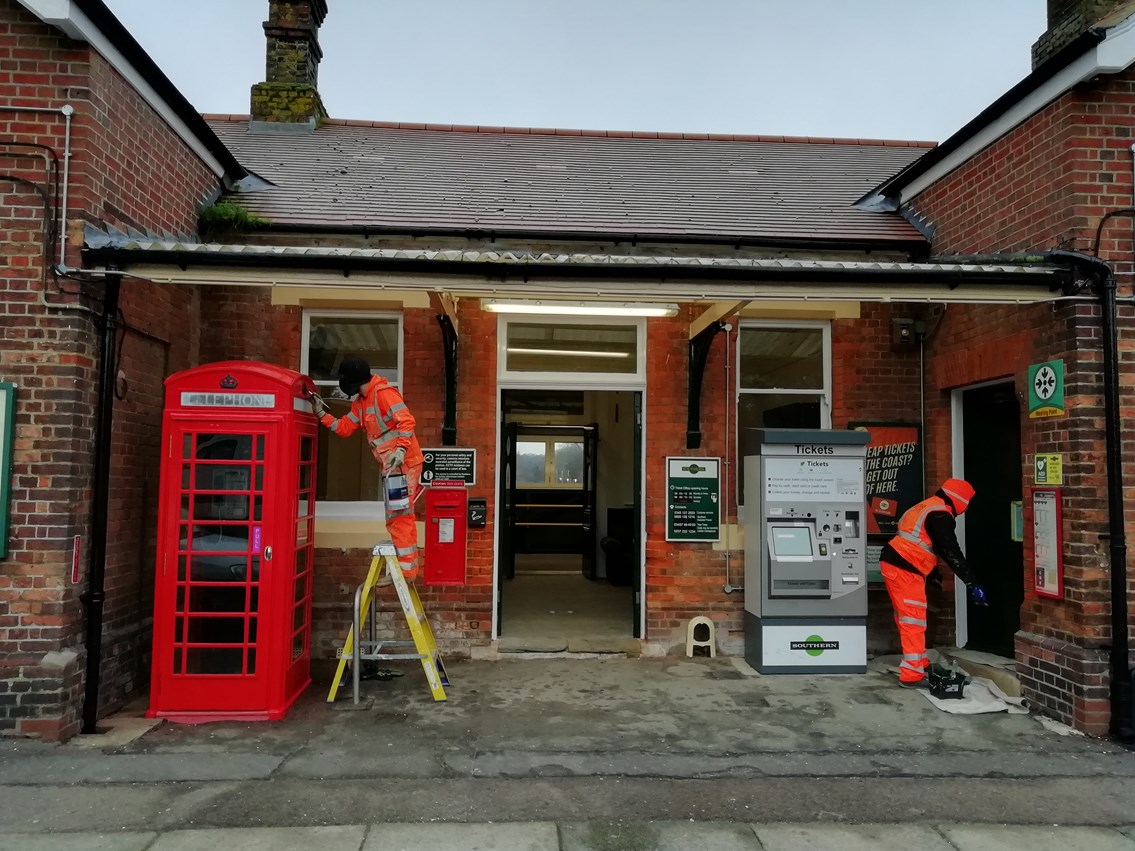 Workmen refurbish the street-level ticket hall-2