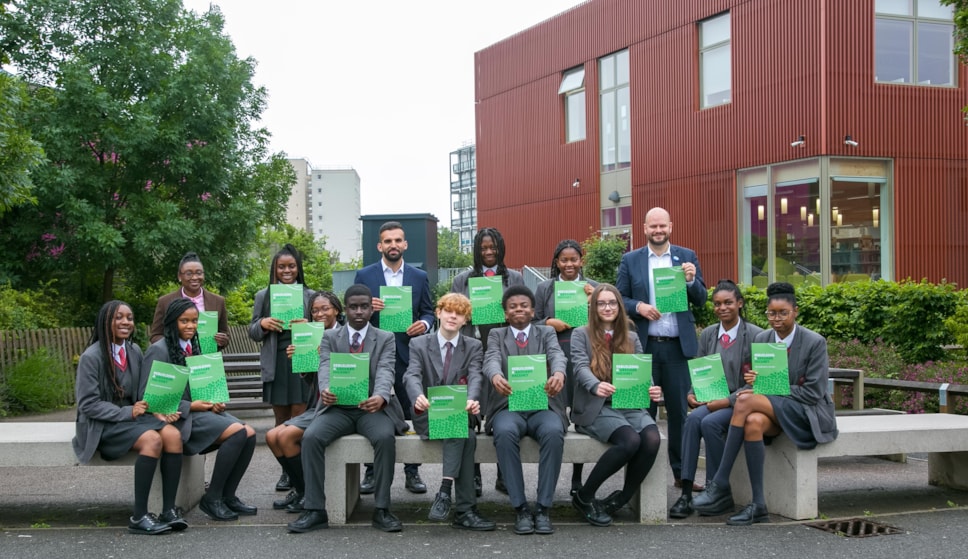 Mayor Philip Glanville, Deputy Mayor Cllr Anntoinette Bramble, and Cabinet Member for Environment and Transport, Cllr Mete Coban, after discussing the climate crisis with students from Cardinal Pole School
