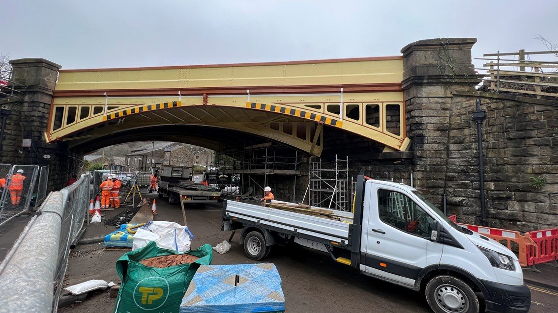 Teams on site carrying out finishing work at Buxton Road bridge 29 March 2023
