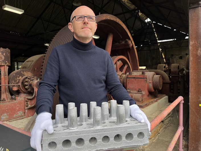 Engineery at Leeds Industrial Museum: More modern examples of engineering including the cylinder head from a Land Rover are also on display. Curator John McGoldrick prepares the object for display.