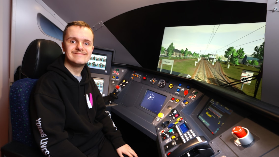 Teen fundraising hero Jack treated to unforgettable surprise day on the railway: Jack on driver training sim, Newcastle 1 (LNER/Network Rail)