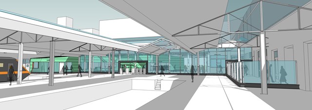 Special glass wall and refurbished platform canopies at Swansea station