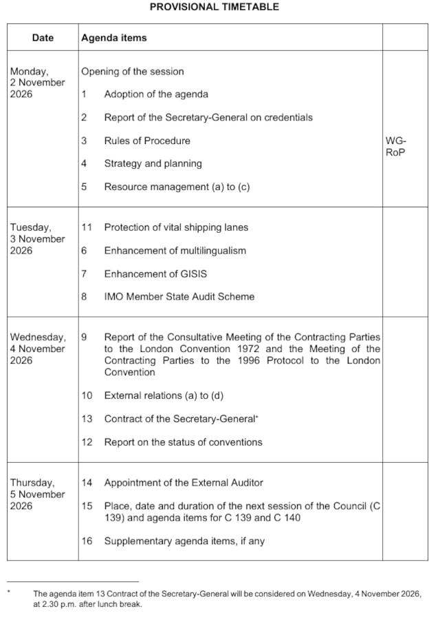Council 138 timetable