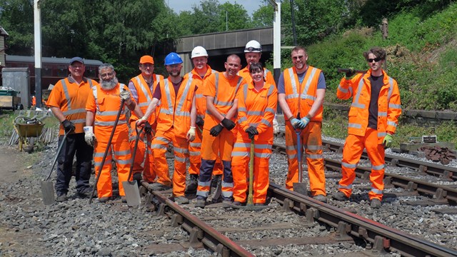 Network Rail volunteers go back in time to maintain heritage railway: Network Rail volunteers with East Lancashire Railway team after track repairs June 2023