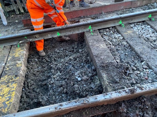 Railway engineers working on the ground