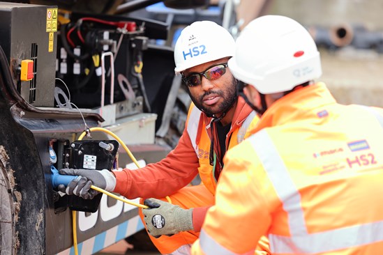 Hydrogen fuel cell at the Euston station site-2: Operative charges an electric JCB telehandler using a hyrdogen fuel cell at the Euston station site, November 2022

Tags:  Euston, decarbonisation, carbon, net zero, hydrogen, fuel cell, innovation, energy, electric, JCB, telehandler