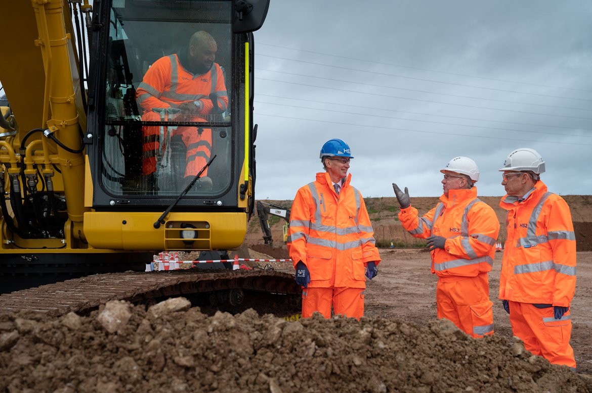 Chancellor Jeremy Hunt visits HS2 Interchange Station site as project continues to build momentum: Chancellor Jeremy Hunt, HS2 Ltd CEO Mark Thurston and West Midlands Mayor Andy Street on HS2's Interchange Station site