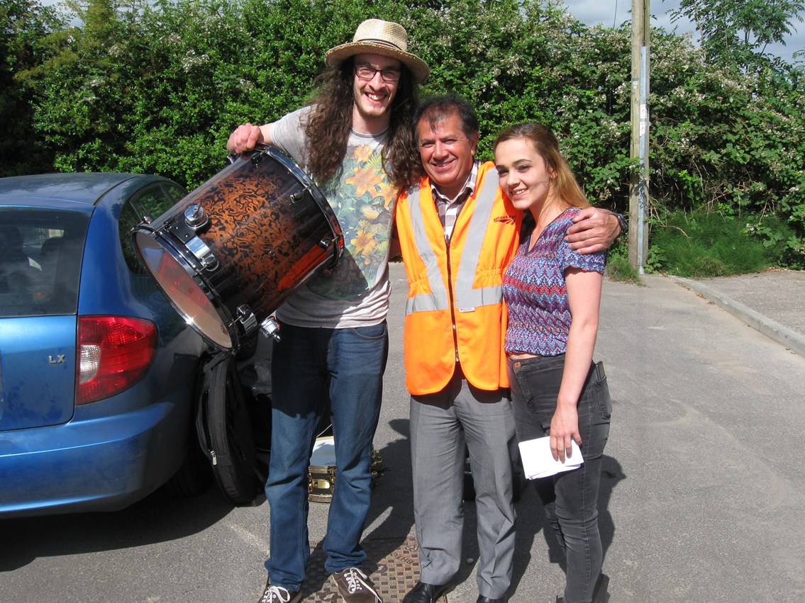Morgan Pettigrew gets his rare stolen drumkit back from Network Rail engineer Derek Wahid 1