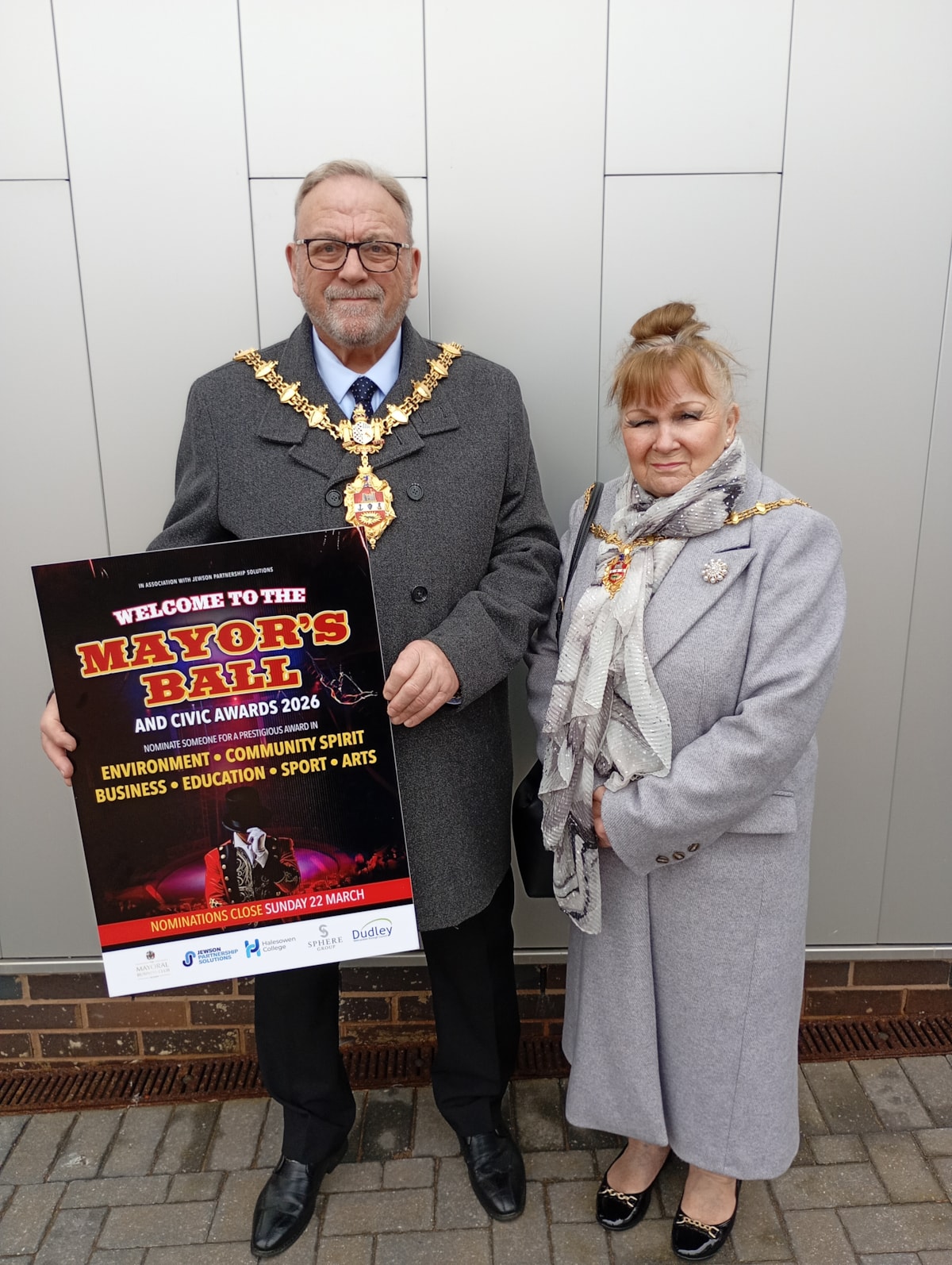 The Mayor and Mayoress of Dudley promoting the Civic Awards