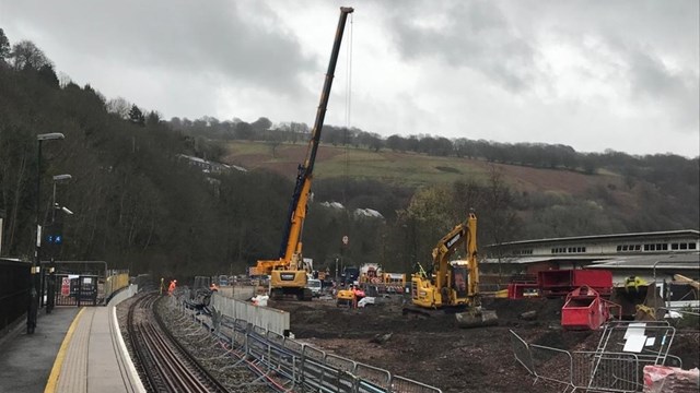 Passengers reminded to check before travelling as transformation of Ebbw Vale line continues: Crane at Llanhilleth station HERO