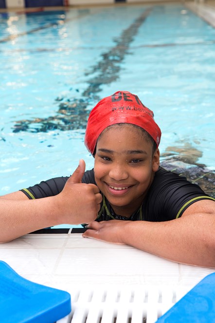 A young swimmer enjoys the brand new Highbury Pool