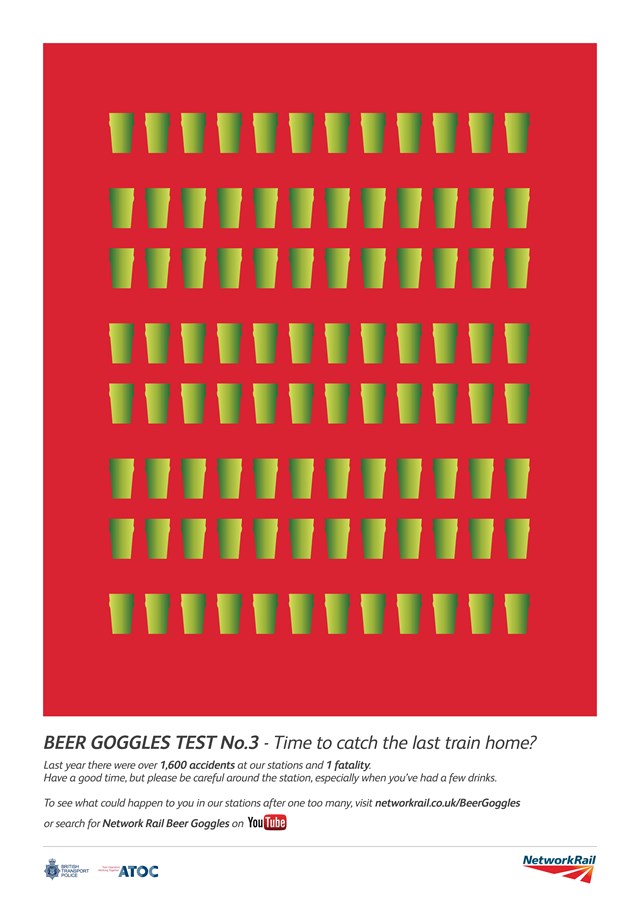 Station safety campaign poster - beer goggles 3: Station safety campaign poster - beer goggles 3