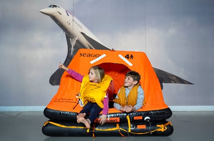 Lewis Morley and Amber Leslie test their sea survival skills at the National Museum of Flight. Photo © Neil Hanna (2)