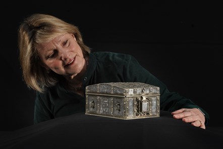 Dr Anna Groundwater Principal Curator at National Museums Scotland with the silver casket believed to have belonged to Mary, Queen of Scots. Photo © Stewart Attwood (1)