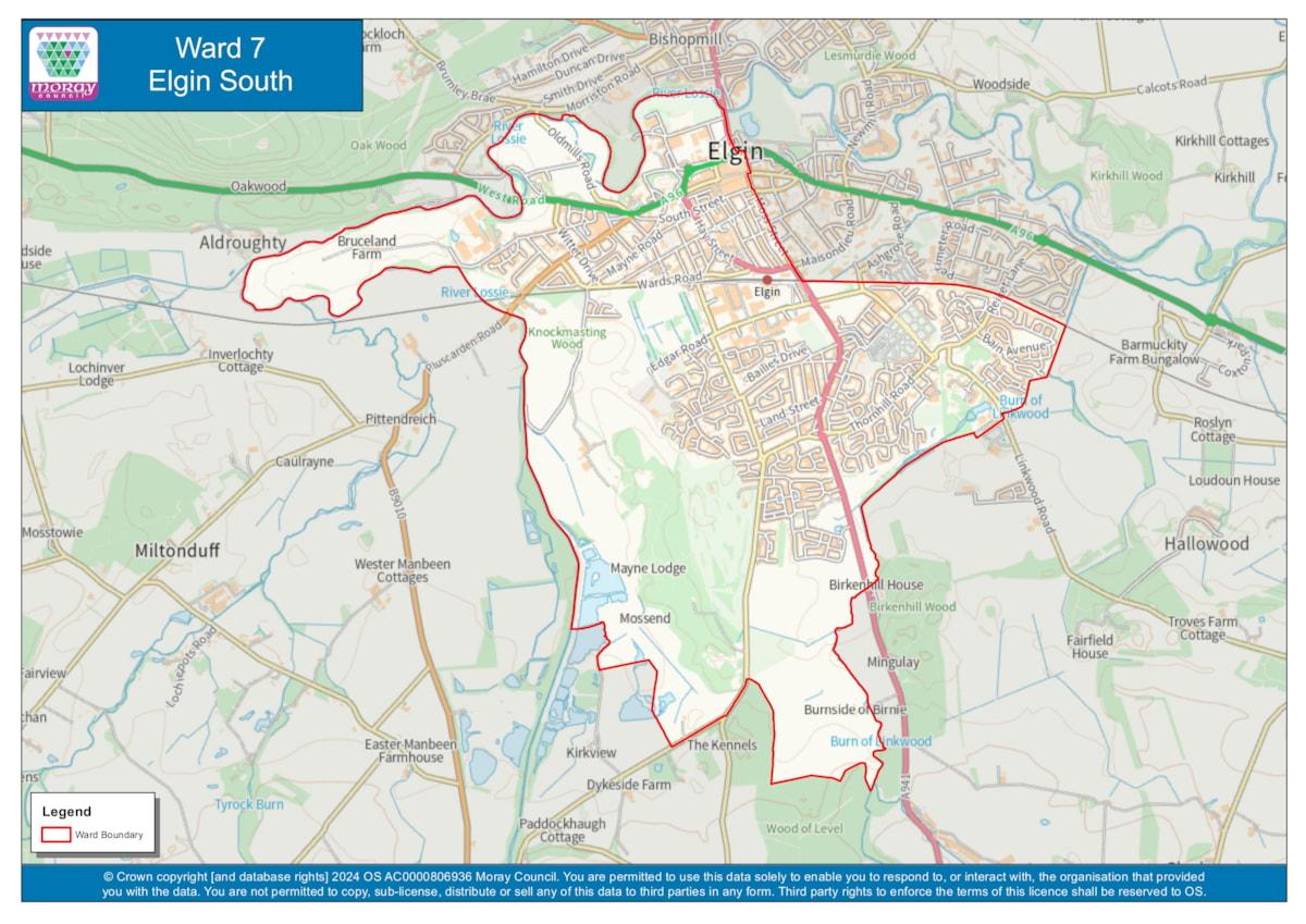 The outline of the boundaries for Ward 7 - Elgin City South